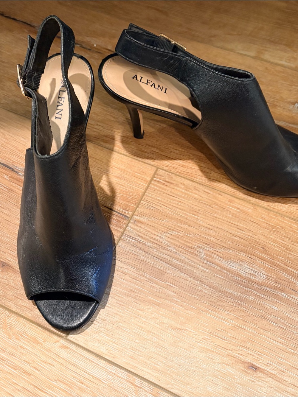 Alfani Black Leather Peep-Toe Slingback Booties size 7